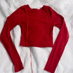 Red tie-back long sleeve top